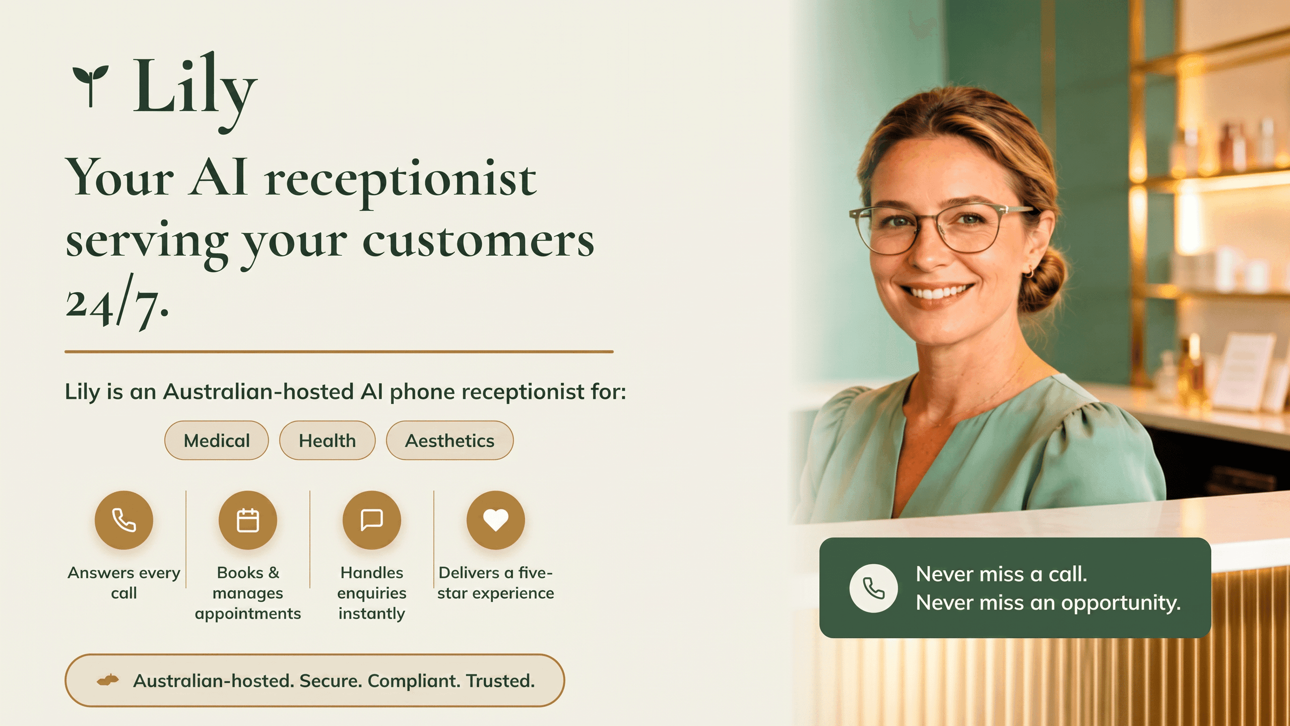 Lily, the TelaKomie AI phone receptionist. Your AI phone receptionist, always on, always professional.